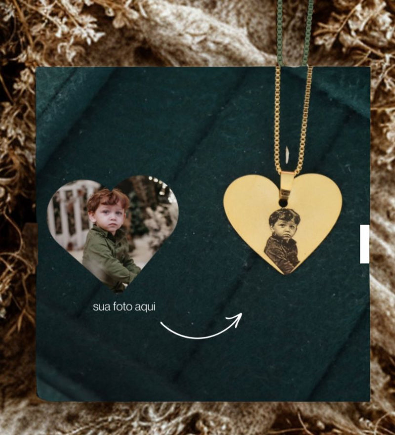 Colar pingente coração inox dourado