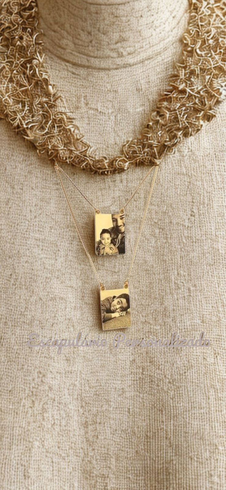Colar foto gravação banhado a ouro - frente