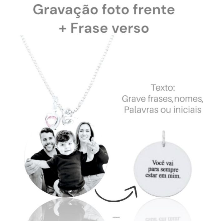 Colar foto gravação banhado a prata - frente  e verso