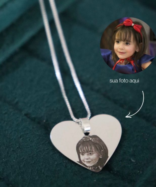 Colar pingente coração personalizado banhado a prata