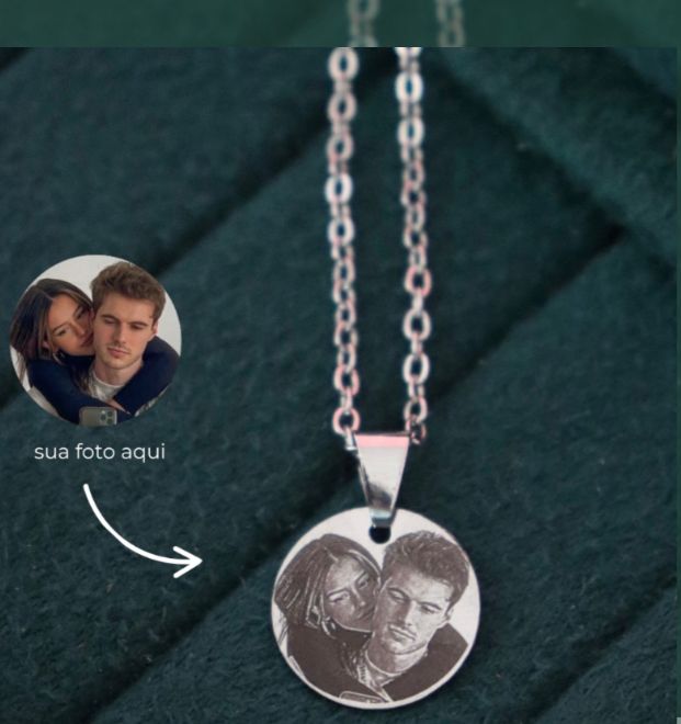 Colar pingente fotogravação inox prata
