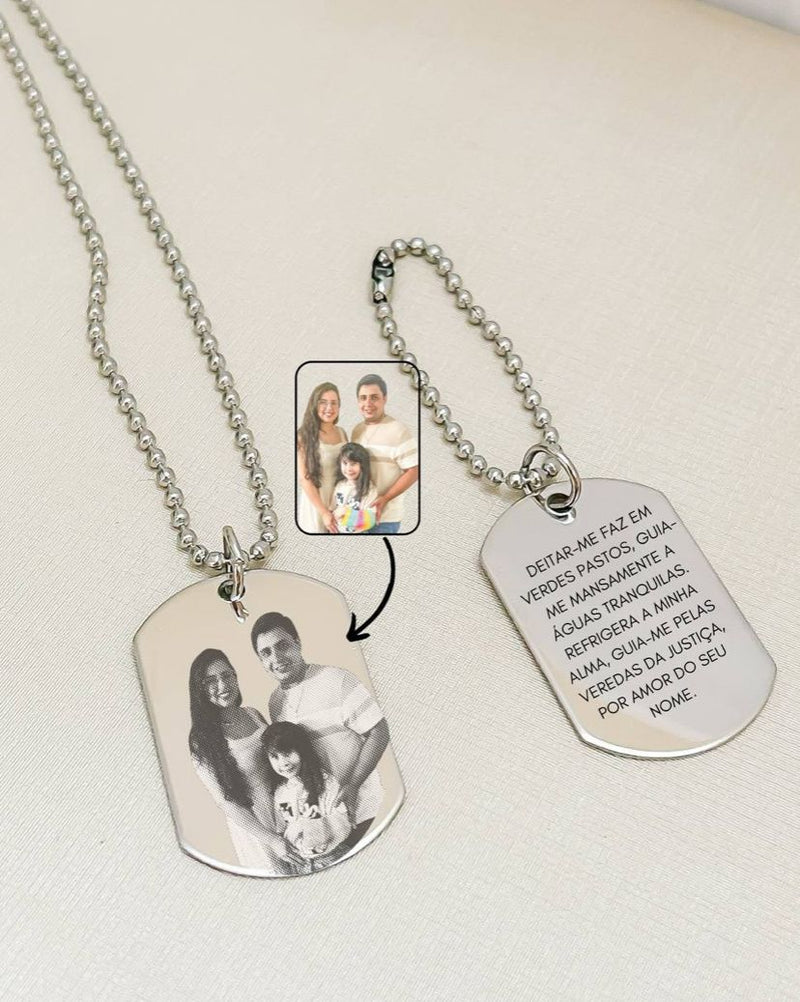 Colar placa foto familia inox