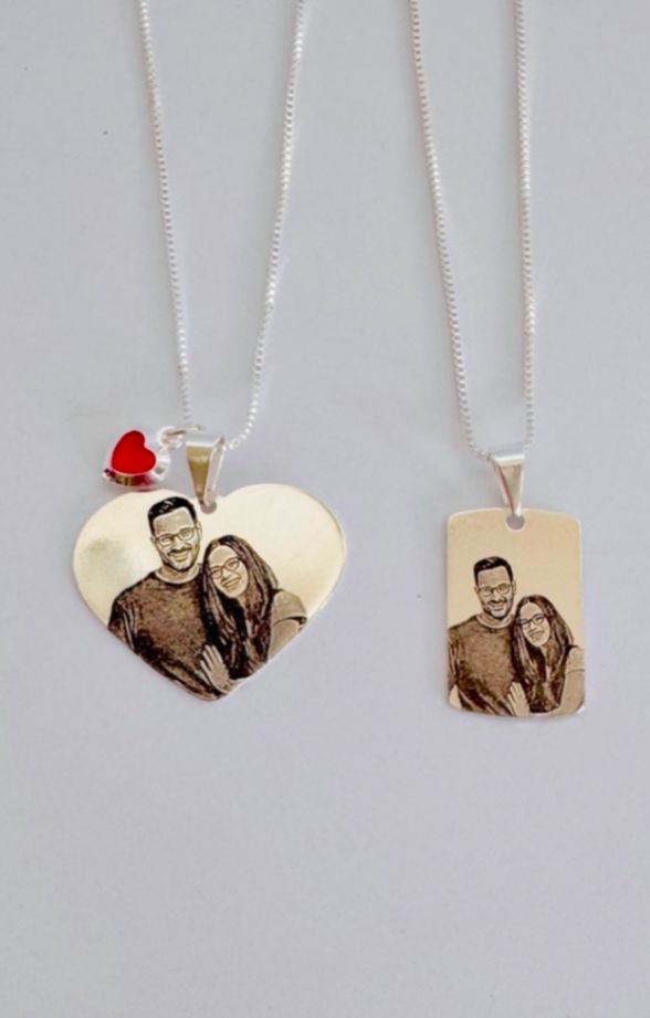 Kit colar (Para ele e ela ) frente e verso banhado a prata