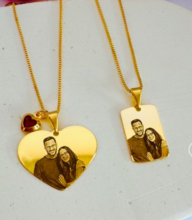 Kit colar (Para ele e ela ) frente e verso banhado a ouro