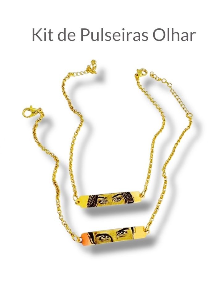 Kit pulseira casal plaquinha  banhado a ouro