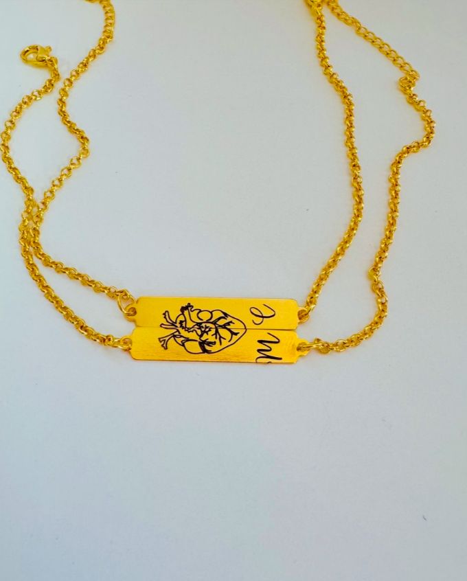 Kit pulseira casal plaquinha  banhado a ouro